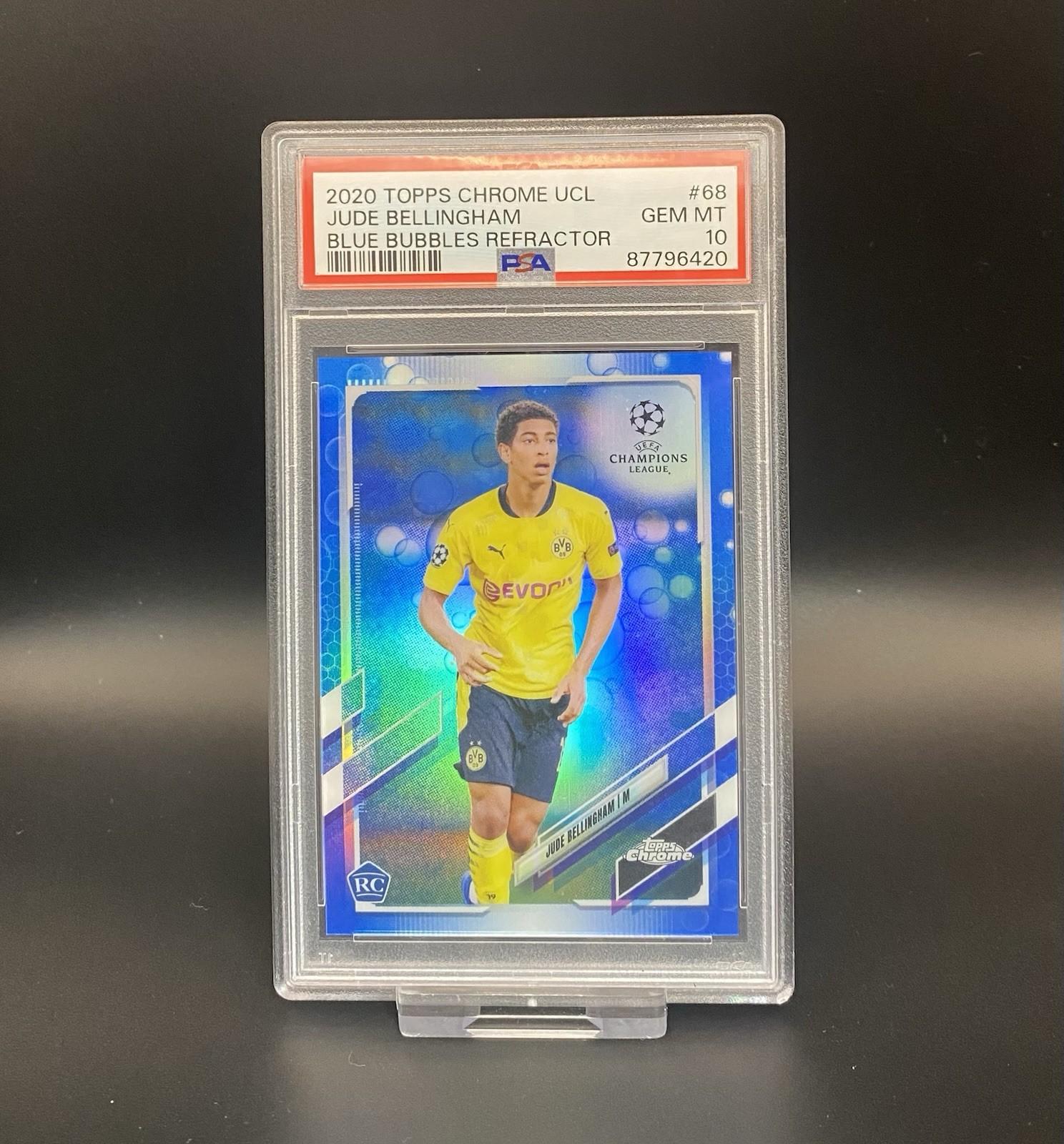 2020 Topps Chrome UCL #68 Jude Bellingham RC Blue Bubbles Refractor PSA 10